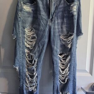 American Eagle Outfitters High Rise Distressed Blue Jeans
